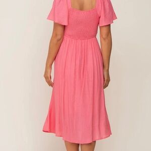 Pre-Order Orange Smocked Square Neck Flutter Sleeve Pocket Dress